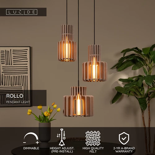 Lucide ROLLO - Pendant light - 3xE27 - Taupe - USP